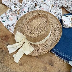 Scala Woven Straw Sun Hat with Cream Bow